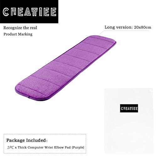 Computer Wrist Elbow Pad, Creatiee Premium Memory Cotton Desktop Keyboard Arm Rest Support Mat for Office Desktop Working Gaming - Less Elbow Pain(Long-Sized, 7.9 x 31.5 inch)(Purple)