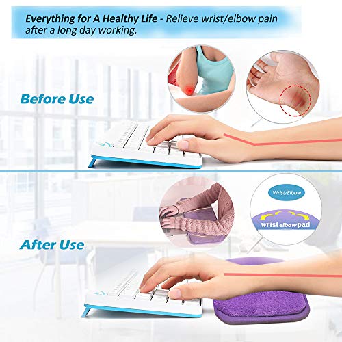 Computer Wrist Elbow Pad, Creatiee Premium Memory Cotton Desktop Keyboard Arm Rest Support Mat for Office Desktop Working Gaming - Less Elbow Pain(Long-Sized, 7.9 x 31.5 inch)(Purple)