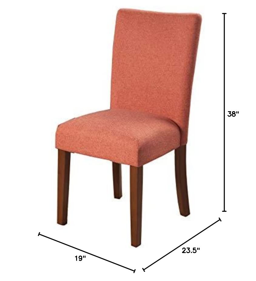 Benjara Fabric Upholstered Parson Dining Chair with Wooden Legs, Set of Two, Orange and Brown