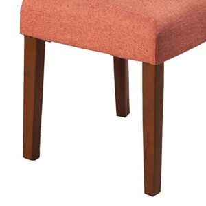 Benjara Fabric Upholstered Parson Dining Chair with Wooden Legs, Set of Two, Orange and Brown
