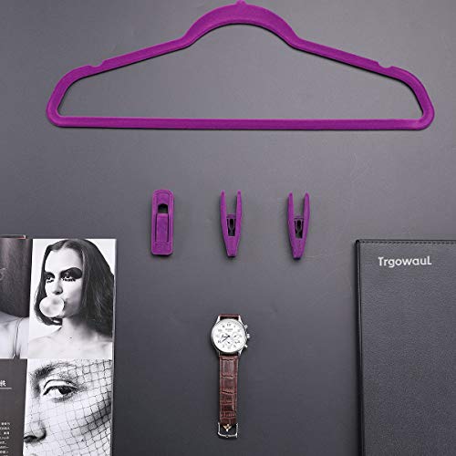 Trgowaul Purple Velvet Hangers Clips, Pants Hangers Velvet Clips, Strong Finger Clips Perfect for Thin Velvet Hangers (20 Pcs, Purple)