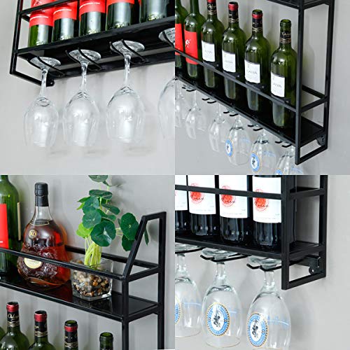 Industrial Wine Rack 20 Bottles Wall Mount Wine Cabinet with 7 Glasses Hook Hanging Metal Wine Rack Goblet Shelf for Home Bar Restaurant 31.5’’x4.7’’x24.5’’