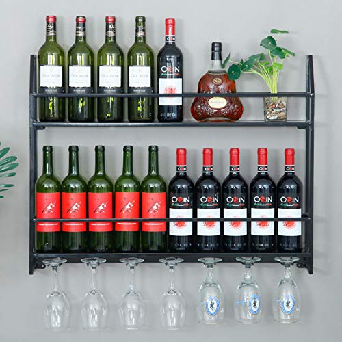 Industrial Wine Rack 20 Bottles Wall Mount Wine Cabinet with 7 Glasses Hook Hanging Metal Wine Rack Goblet Shelf for Home Bar Restaurant 31.5’’x4.7’’x24.5’’