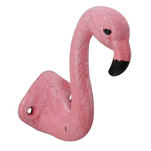 Chesapeake Bay Pink Flamingo Head Single Wall Hook Distressed Cast Iron 4 Inches