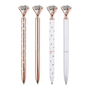 zztx 4 pcs big crystal diamond ballpoint pen bling metal ballpoint pen office supplies, rose gold/silver/white with rose polka dots/rose gold with white polka dots, includes 4 pen refills