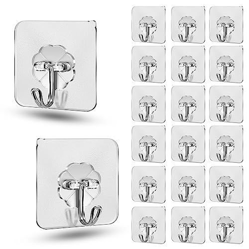 DSMY 27 Pack 25lb Frosted Self Adhesive Hooks for Shower Towel Cups Coat Door,Wall Hooks for Hanging,Heavy Duty Wall Sticky Hooks for Bathroom Kitchen Outdoor Dorm Room Essentials