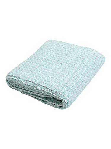 Farmhouse Throws Blanket in Two Tone Honeycomb,Picnic,Camping, Beach,Throws for Couch,Everyday Use, Cotton Throw Blanket with Super Soft and Excellent Handfeel 50 x 60 -Aqua White