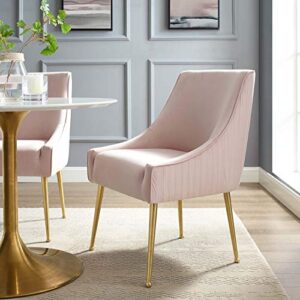 modway discern pleated back upholstered performance velvet dining chair, pink