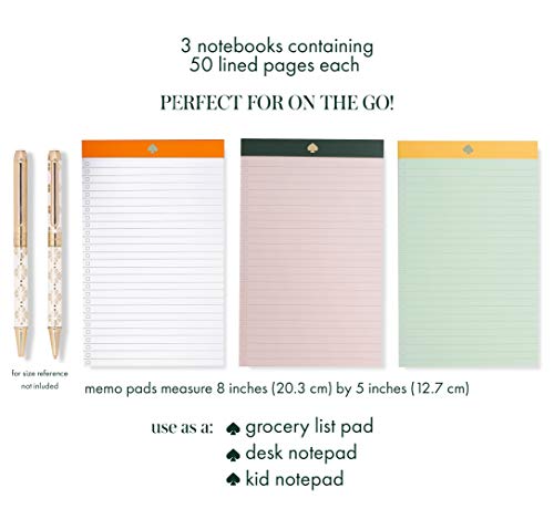 Kate Spade New York To-Do List Pad, Notepad Set of 3, Includes 50 Lined Sheets Per Memo Pad, Colorblock