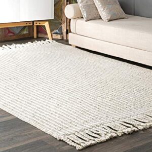 nuloom keren casual wool tassel area rug, 8x10, off-white