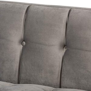 Baxton Studio Ambra Glam and Luxe Grey Velvet Fabric Upholstered and Button Tufted Sofa with Gold-Tone Frame