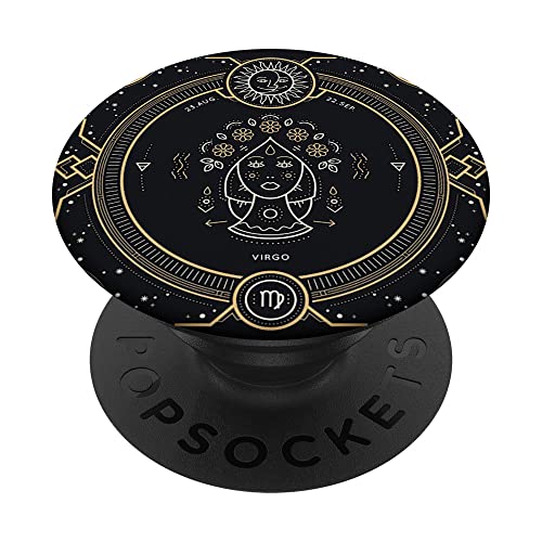 Virgo Zodiac Sign - Black and Gold Phone Accessory PopSockets Swappable PopGrip