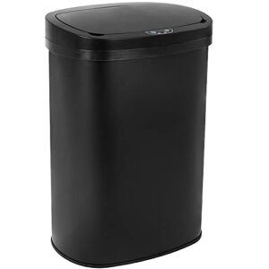 stainless steel kitchen trash can bathroom bedroom office waste bin with lid automatic sensor touch free garbage can 13 gallon / 50l,black