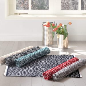 THE BEER VALLEY Cotton Diamond Rug 21x34 Inches - Black, Reversible Machine Washable Accent Rugs for Bedroom, Kitchen, Entryway, Bathroom