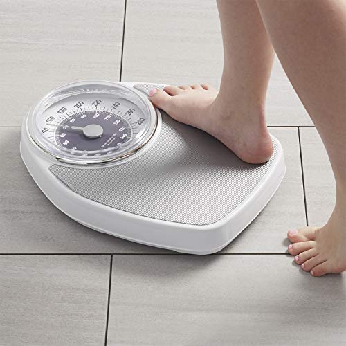 InstaTrack Large Dial Metal Analog Bathroom Scale with Silver Mat, Accurate Measurements up to 330 Pounds, Battery Free