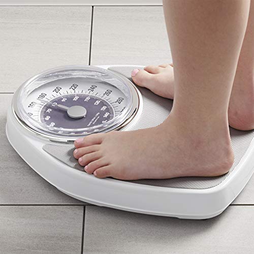 InstaTrack Large Dial Metal Analog Bathroom Scale with Silver Mat, Accurate Measurements up to 330 Pounds, Battery Free