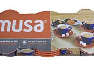 IMUSA USA Blue, 8 Piece 3oz Colorful Espresso Cups with Saucers, Orange