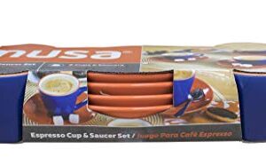 IMUSA USA Blue, 8 Piece 3oz Colorful Espresso Cups with Saucers, Orange