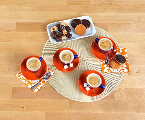 IMUSA USA Blue, 8 Piece 3oz Colorful Espresso Cups with Saucers, Orange