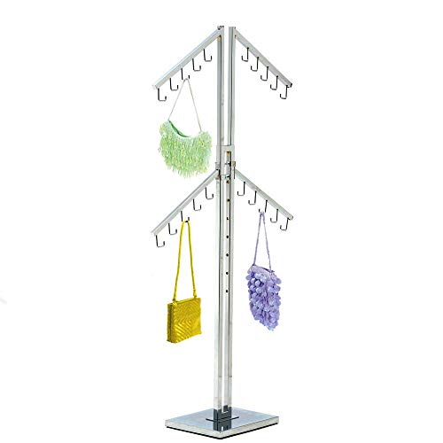 Only Hangers Four Arm Chrome Handbag Rack with Adjustable Height J-Hook Arms