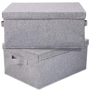 hoonex linen foldable storage bins with lids, 2 pack, storage boxes with carrying handles and study heavy cardboard, 16.5" l x 11.8" w x 7.5" h for toy, shoes, books, clothes, nursery, light grey