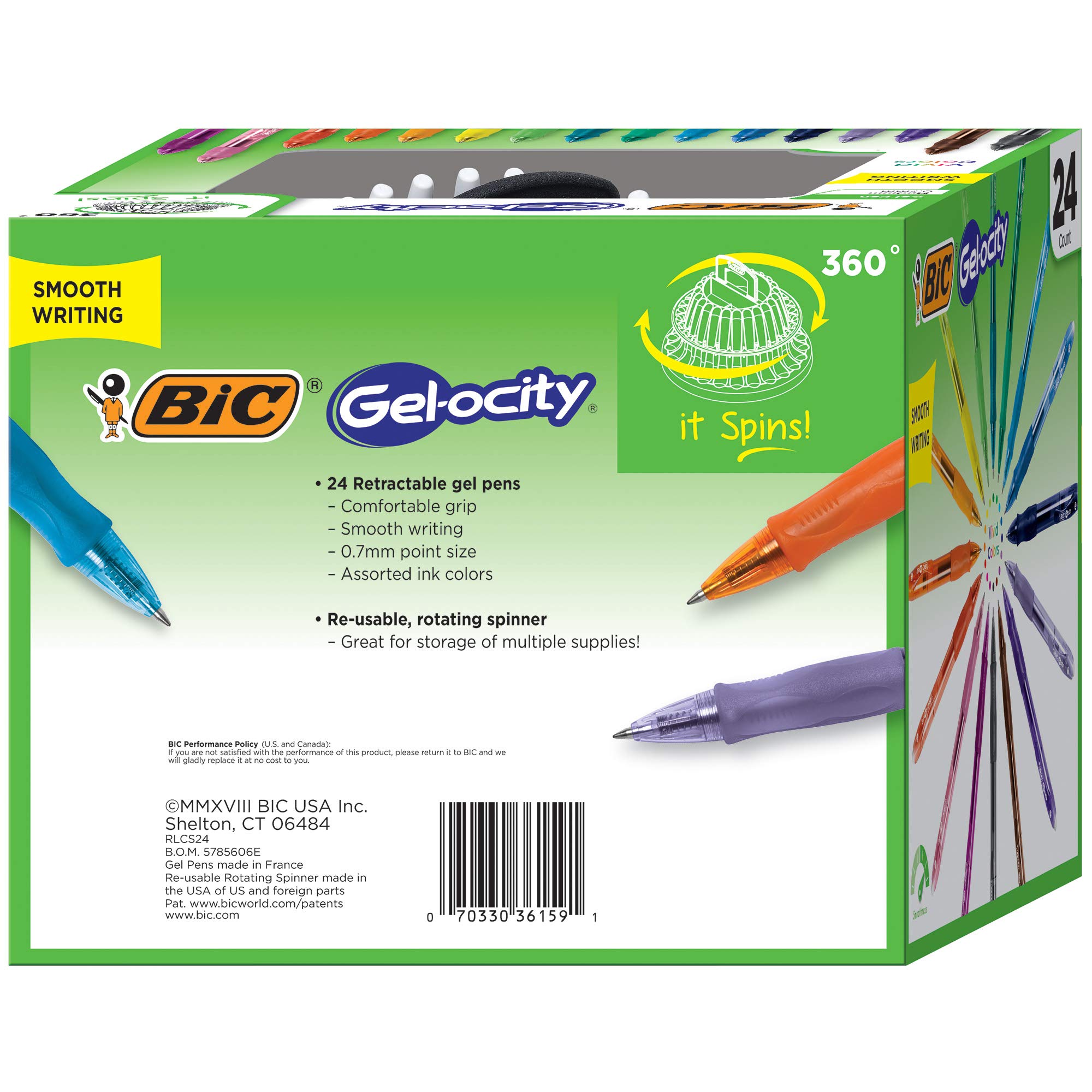 BIC Gel-ocity Retractable Gel Pen, Medium Point (0.7mm), Assorted Colors, Comfortable, Contoured Grip, 25-Count