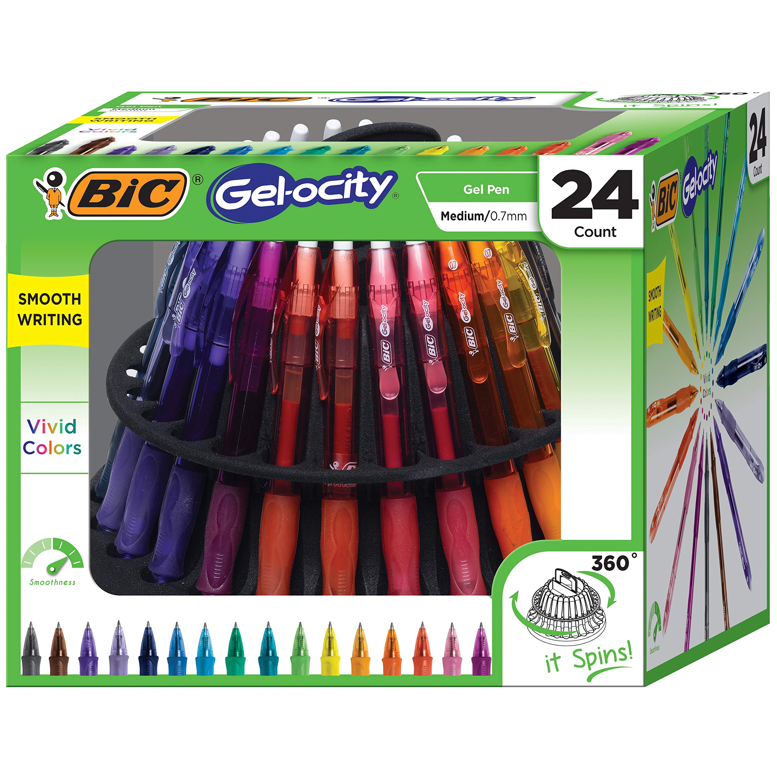 BIC Gel-ocity Retractable Gel Pen, Medium Point (0.7mm), Assorted Colors, Comfortable, Contoured Grip, 25-Count