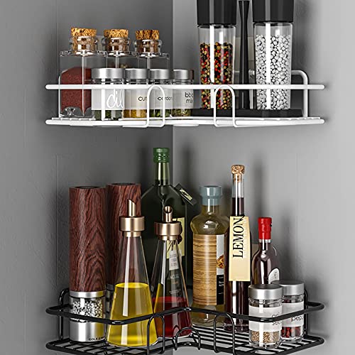 LAIGOO Adhesive Shower Caddy Corner Shelf, Metal Bathroom Shelf Wall Mounted Shower Shelf, Non-Drilling Floating Shelves for Shower Organizer/Bathroom Organizer/Kitchen (2 Pack, White)