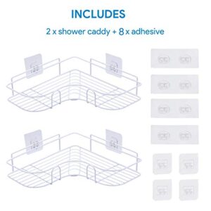 LAIGOO Adhesive Shower Caddy Corner Shelf, Metal Bathroom Shelf Wall Mounted Shower Shelf, Non-Drilling Floating Shelves for Shower Organizer/Bathroom Organizer/Kitchen (2 Pack, White)