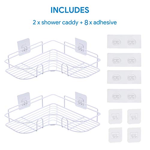 LAIGOO Adhesive Shower Caddy Corner Shelf, Metal Bathroom Shelf Wall Mounted Shower Shelf, Non-Drilling Floating Shelves for Shower Organizer/Bathroom Organizer/Kitchen (2 Pack, White)