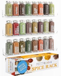 pretty display spice rack wall mount crystal clear acrylic spice rack organizer [3 pack] strong & secure shelf design with front & ends -easy to install- 15” customizable wall mounted spice shelves