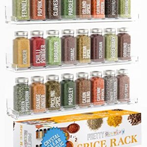 Pretty Display Spice Rack Wall Mount Crystal Clear Acrylic Spice Rack Organizer [3 Pack] Strong & Secure Shelf Design with Front & Ends -Easy to Install- 15” Customizable Wall Mounted Spice Shelves