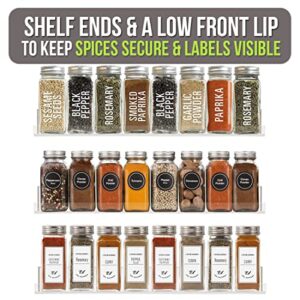 Pretty Display Spice Rack Wall Mount Crystal Clear Acrylic Spice Rack Organizer [3 Pack] Strong & Secure Shelf Design with Front & Ends -Easy to Install- 15” Customizable Wall Mounted Spice Shelves