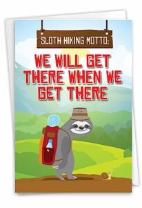 nobleworks - 1 cute birthday card with envelope - funny wild animals and pets, birthday greeting - sloth hiking c7234beg