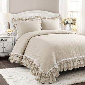 lush decor ella shabby-chic ruffle lace 3-piece king comforter set (neutral)