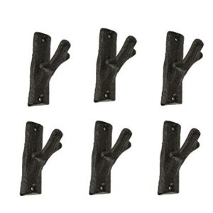 Set of 6 Rustic Brown Cast Iron Tree Branch Wall Hooks Western Décor 3.25 Inches High