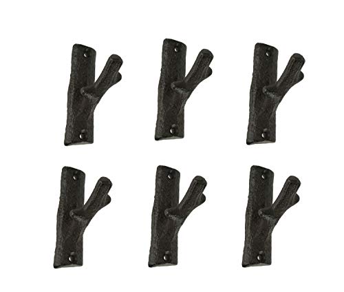 Set of 6 Rustic Brown Cast Iron Tree Branch Wall Hooks Western Décor 3.25 Inches High