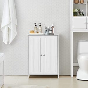 Topeakmart Bathroom Floor Cabinet Double Doors Free-Standing Storage Cabinet with Adjustable Shelves, Anti-toppling Design, White