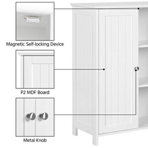 Topeakmart Bathroom Floor Cabinet Double Doors Free-Standing Storage Cabinet with Adjustable Shelves, Anti-toppling Design, White