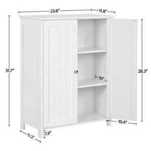 Topeakmart Bathroom Floor Cabinet Double Doors Free-Standing Storage Cabinet with Adjustable Shelves, Anti-toppling Design, White