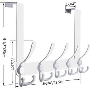 WEBI Over The Door Hook Door Hanger Hook Rack with 5 Tri Hooks for Hanging Coats, Over The Door Towel Rack Towel Hanger Door Coat Hanger Over Door Coat Rack for Bathroom,Behind Back of Door,White