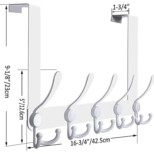 WEBI Over The Door Hook Door Hanger Hook Rack with 5 Tri Hooks for Hanging Coats, Over The Door Towel Rack Towel Hanger Door Coat Hanger Over Door Coat Rack for Bathroom,Behind Back of Door,White