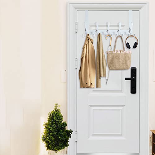 WEBI Over The Door Hook Door Hanger Hook Rack with 5 Tri Hooks for Hanging Coats, Over The Door Towel Rack Towel Hanger Door Coat Hanger Over Door Coat Rack for Bathroom,Behind Back of Door,White