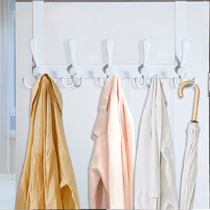 WEBI Over The Door Hook Door Hanger Hook Rack with 5 Tri Hooks for Hanging Coats, Over The Door Towel Rack Towel Hanger Door Coat Hanger Over Door Coat Rack for Bathroom,Behind Back of Door,White