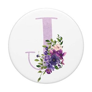 Lilac Purple Floral Flowers Monogram Name Initial Letter J PopSockets PopGrip: Swappable Grip for Phones & Tablets