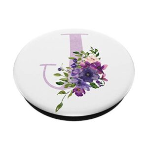 Lilac Purple Floral Flowers Monogram Name Initial Letter J PopSockets PopGrip: Swappable Grip for Phones & Tablets