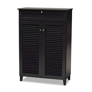 baxton studio coolidge wood 5-shelf and drawer shoe cabinet in dark gray