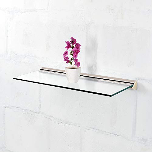 Deco Window 12" X 6" Tempered Glass Shelf for Wall Floating Shelves 8mm Thick Bathroom Storage Organizer with Concealed Mount (Satin Silver)