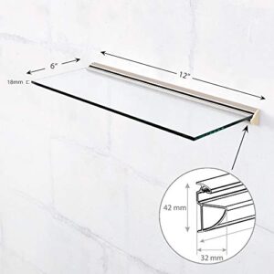 Deco Window 12" X 6" Tempered Glass Shelf for Wall Floating Shelves 8mm Thick Bathroom Storage Organizer with Concealed Mount (Satin Silver)