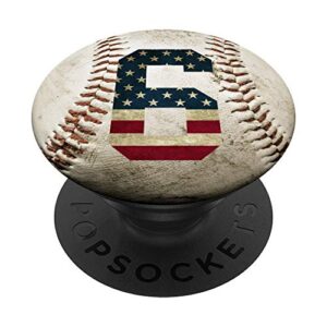 baseball number 6 with american usa flag phone stand popsockets popgrip: swappable grip for phones & tablets